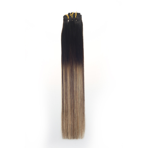 批发处女Remy Ombre巧克力棕色到蜂蜜金发女郎Balayage夹子颜色 # 1b/4/27重量120g 6纬纱 - Product Image 2