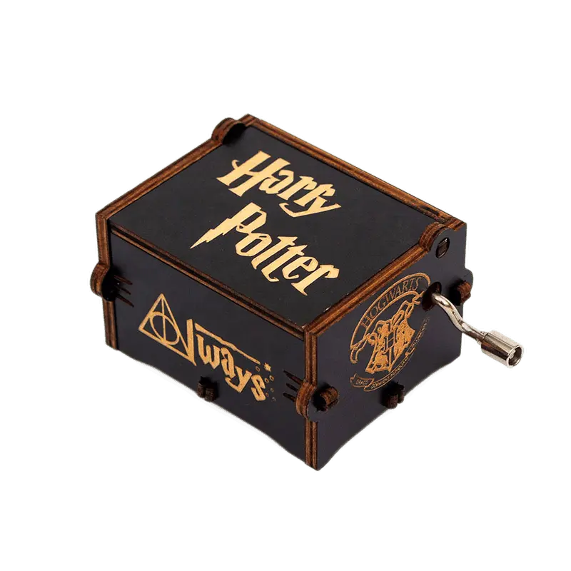 Music Box Hand Crank Musical Box Carved Wooden Black Wood Logo Power Note Packing Solid Color