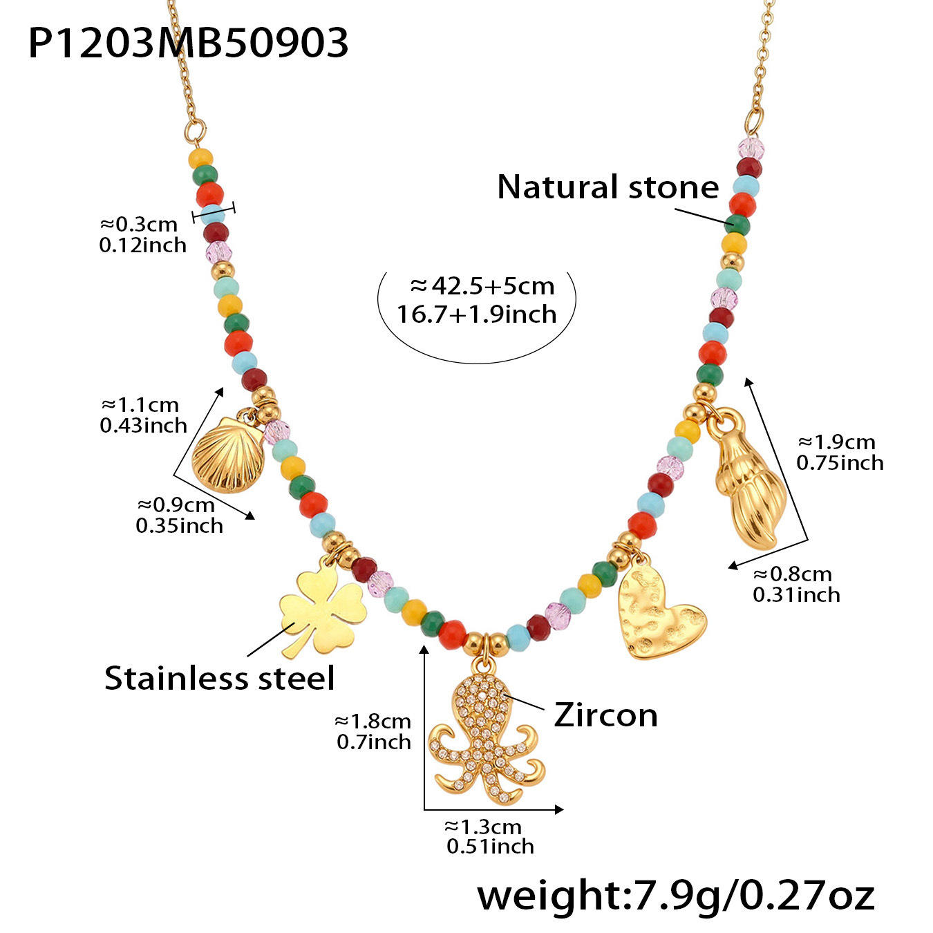 collier multicolore43+5cm