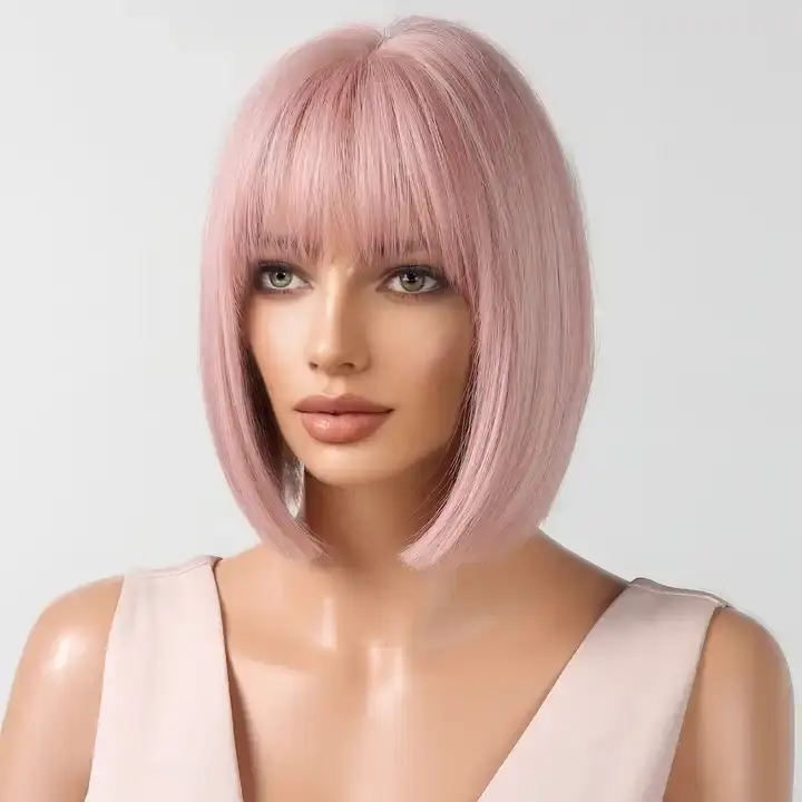 Presa di fabbrica rosa parrucca a Bob corta con frangetta rosa sintetica Cosplay parrucche da donna Lolita naturale capelli da festa