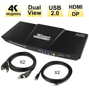 TESmart-Interruptor de entrada de alta calidad, 2HDMI + 2DP Salida 2HDMI KVM, doble Monitor, enchufe caliente 4k60Hz KVM