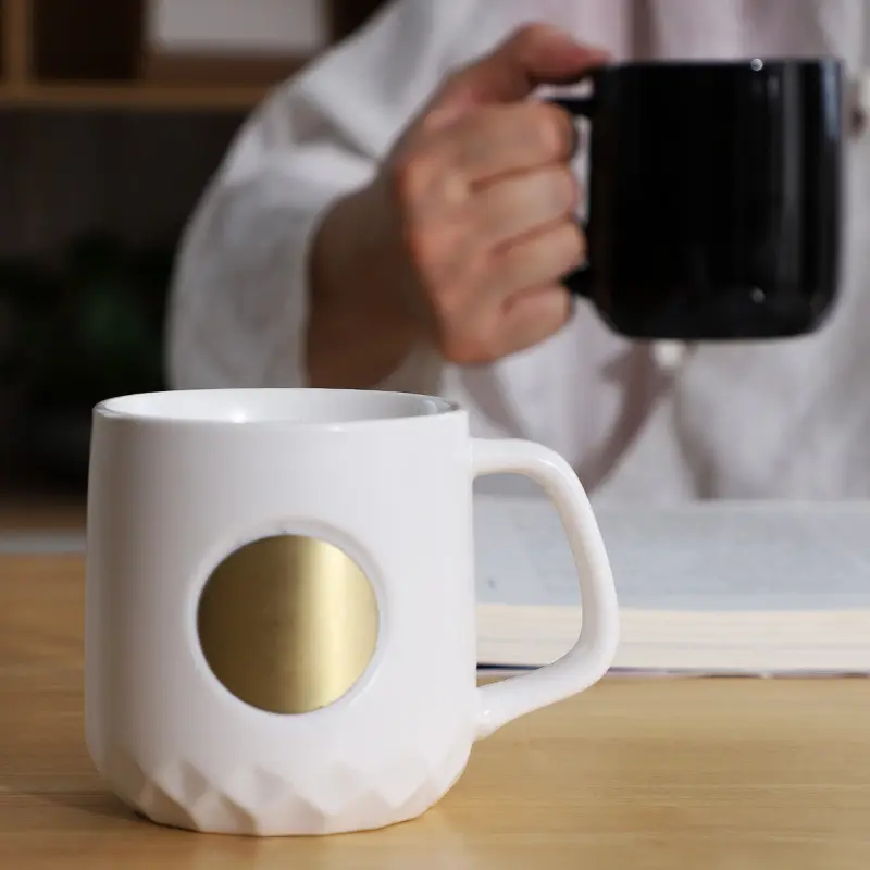 Vintage kustom Logo tembaga 3D permukaan timbul porselen teh susu Mug air Nordic Matte warna keramik cangkir kopi