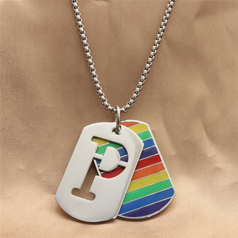 Steel-colored pendant with square pearl chain and NK chain