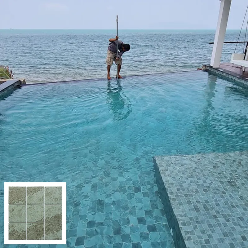 outdoor modern Bali Green Mosaic Anti-slip 300x300 Ceramic Pool Tile green sukabumi stone for swimming pool tiles