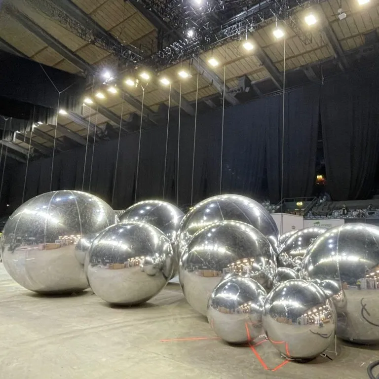 Giant Inflatable Silver Ball Event Decor Outdoor Floating Large Pvc Balloon Reflective Spheres Silver Inflatable Mirror Ball