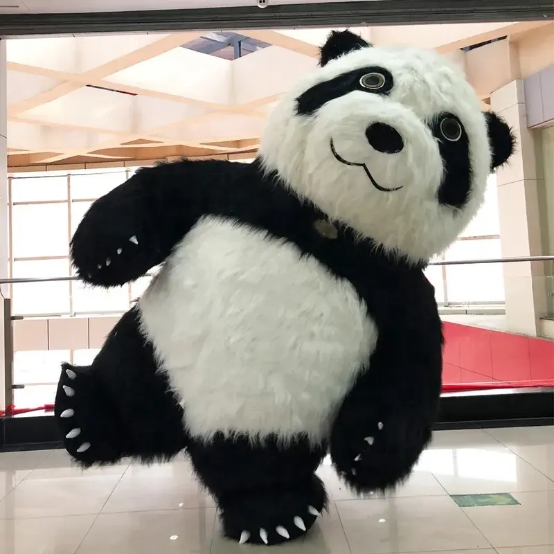 Funtoys disfraz de mascota Panda inflable Pelo Largo Oso Polar peluche Halloween traje mascotte felpa carnaval Navidad para adultos