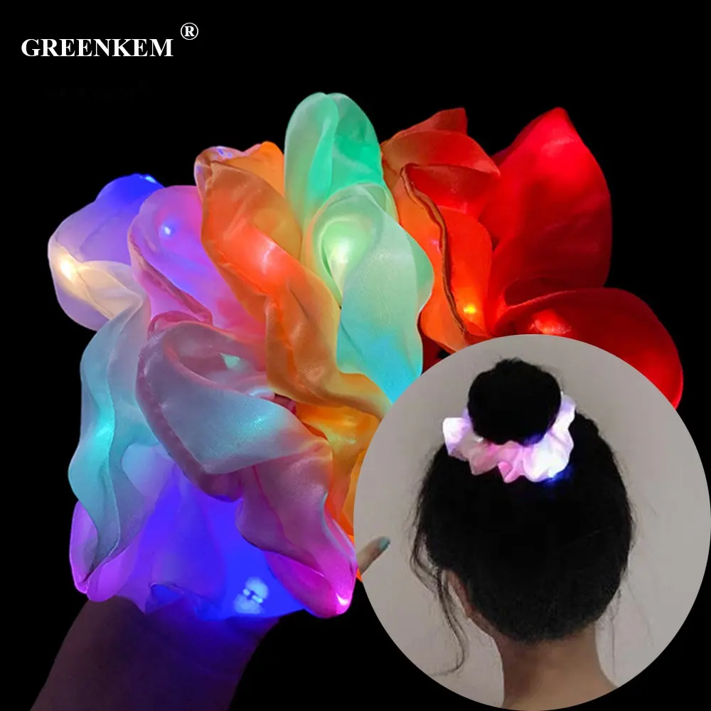 Wholesale Christmas Flashing Scrunchies Hairband Women Elastic Girls Headwear Accessories Ponytail Holder LED Luminous Hair Ties