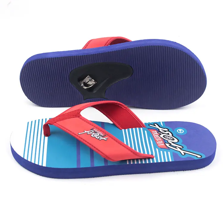 Wholesale women print design slipper eva custom logo blue bottle opener sole thick sole flip flops for man