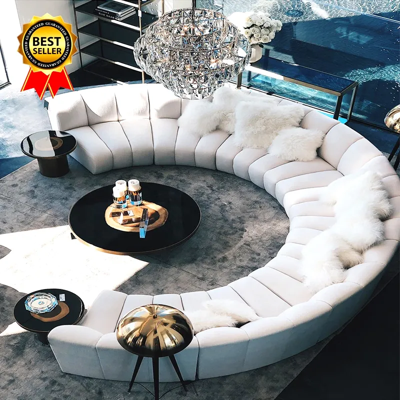 Conjunto de muebles de estilo moderno Americano para sala de estar, Set de sofás curvos de tela de cuero blanco con forma de C, diseño de lujo