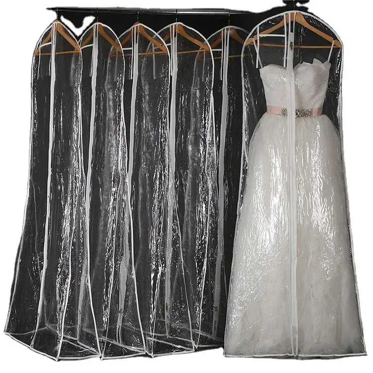 Cina all'ingrosso PVC plastica polvere abito da sposa borsa abito lungo da donna abiti da sera portatile copertura con cerniera indumento borse