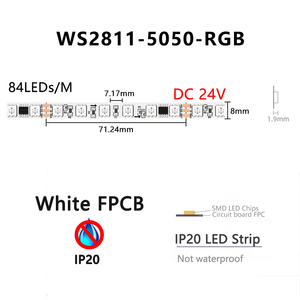 8mm dar LED adresli sihirli renk RGB 5050 3535 şerit 84 96 LEDs/m WS2811 dahili IC DC 12V 24V beyaz PCB esnek ışık bant - Product Image 5