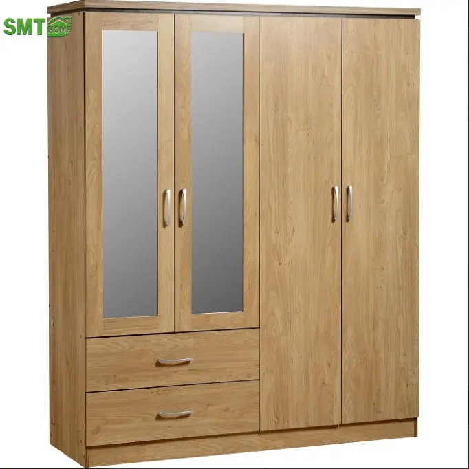 Meubles de chambre à coucher, armoire moderne en bois, Style moderne, placard Simple avec miroir, 4 portes, 2 tiroirs, armoire, armoire, armoire