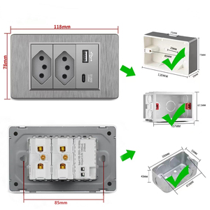 巴西PC拉丝开关和插座电插头插座双usb-c壁式插座 - Product Image 3