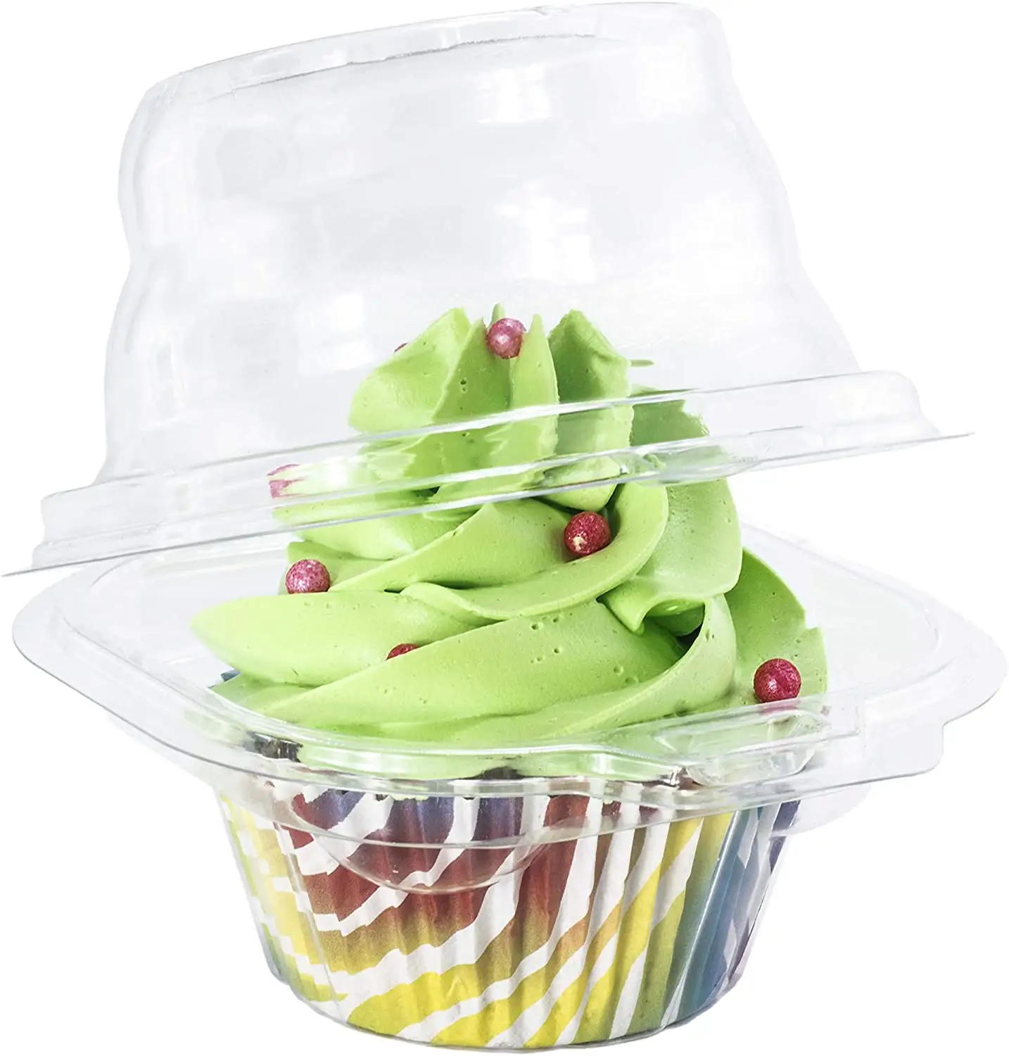 Cúpula Profunda Plástico Transparente BPA Livre Individual Cupcake Recipiente Único Compartimento Cupcake Transportadora Caixa Titular