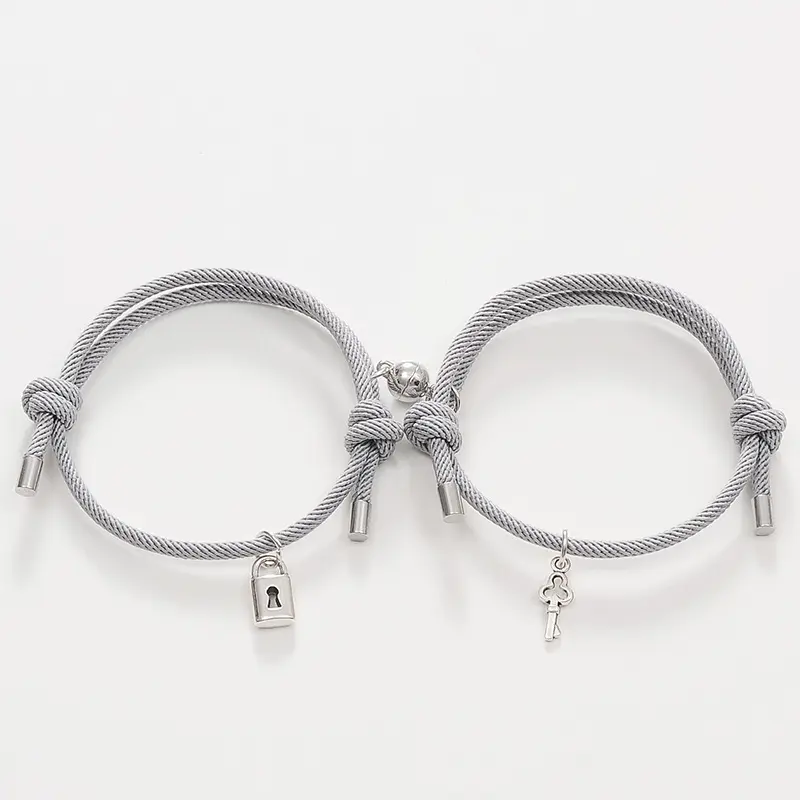 Bracelet de Couple, boules rondes à la mode, Attraction magnétique avec pendentif Simple serrure + clé réglable