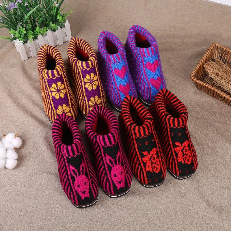 2023 colorido high-top indoor artesanal de malha casa de lã slides chinelos closed-toe Chinês algodão botas sapatos para homens mulheres