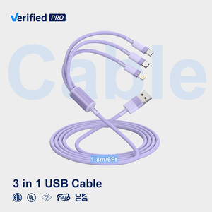 TKT快速充电器适配器线3合1多USB充电电缆类型-C微型USB，适用于兼容计算机智能的闪电端口 - Product Image 1