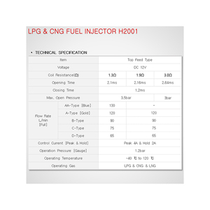 Natural Material Highest Flow Side Feed Type New Technology Original Flow Genuine H2001 LPG/ CNG Injector - Product Image 6