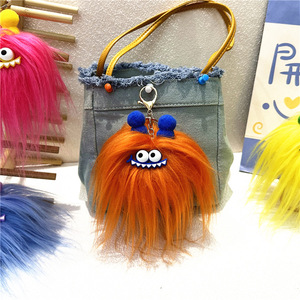 网红可爱卡通钥匙扣毛绒玩具吊坠包卡通仿皮草Pom Pom Flurry汽车绒球毛绒钥匙扣