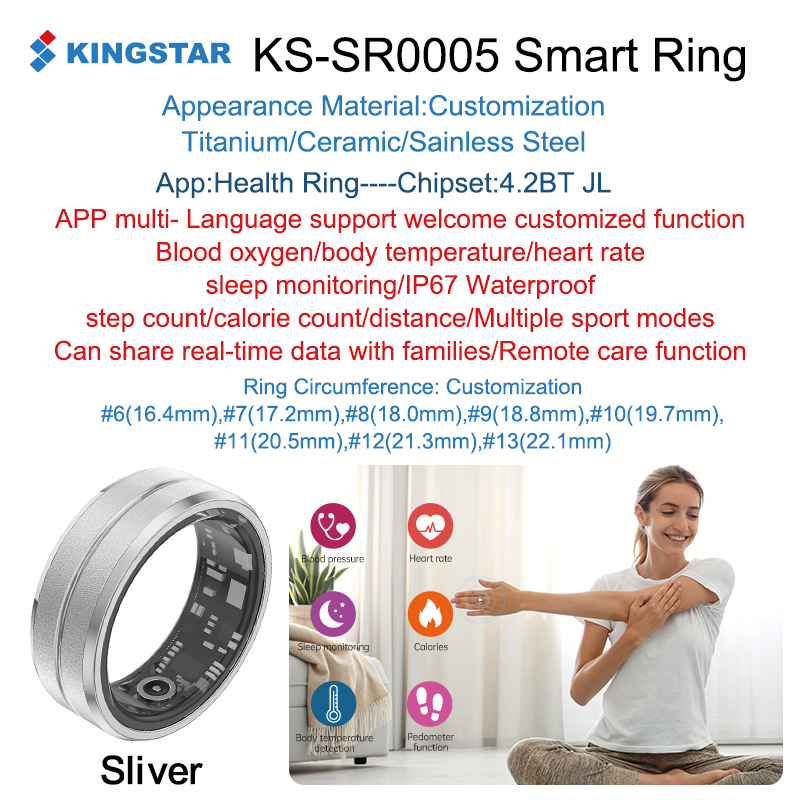 เงิน- Kingstar- SR0005-AI สุขภาพ-การนอนหลับ-ฟิตเนส-แหวนอัจฉริยะ