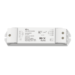 Skydance V3-L rgb светодиодные лампы диммер pwm контроллер постоянного напряжения 3CH, 6A/CH, 12-48V 3x (72-288)W беспроводной пульт дистанционного управления - Product Image 2