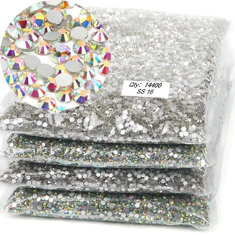 Kunden spezifische Gross große Packung flache Rückseite Glas Strass Bulk Großhandel Non Hotfix Kristall Strass