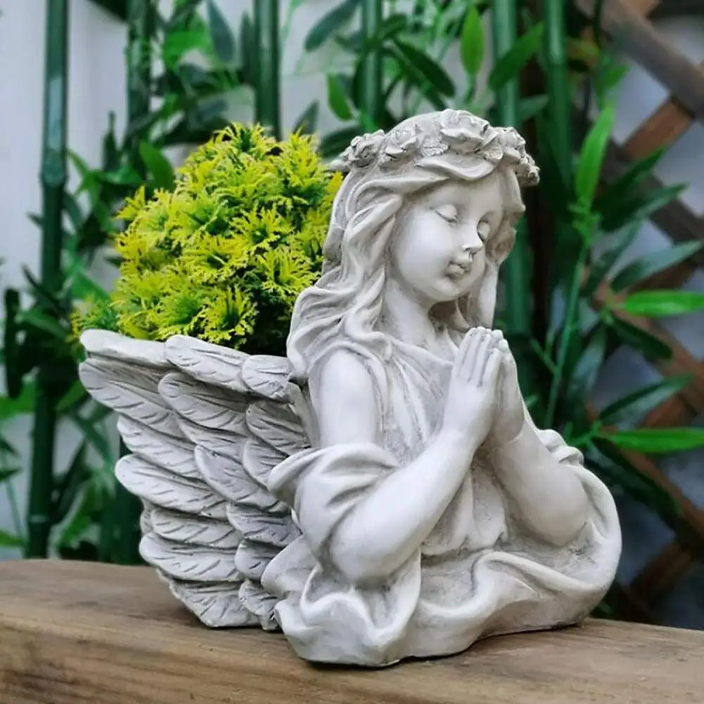 Stile nordico fengshui retro angelo vaso di fiori fioriera da giardino vaso in resina poli decorazione esterna resina ragazzo ragazza angelo vaso di fiori