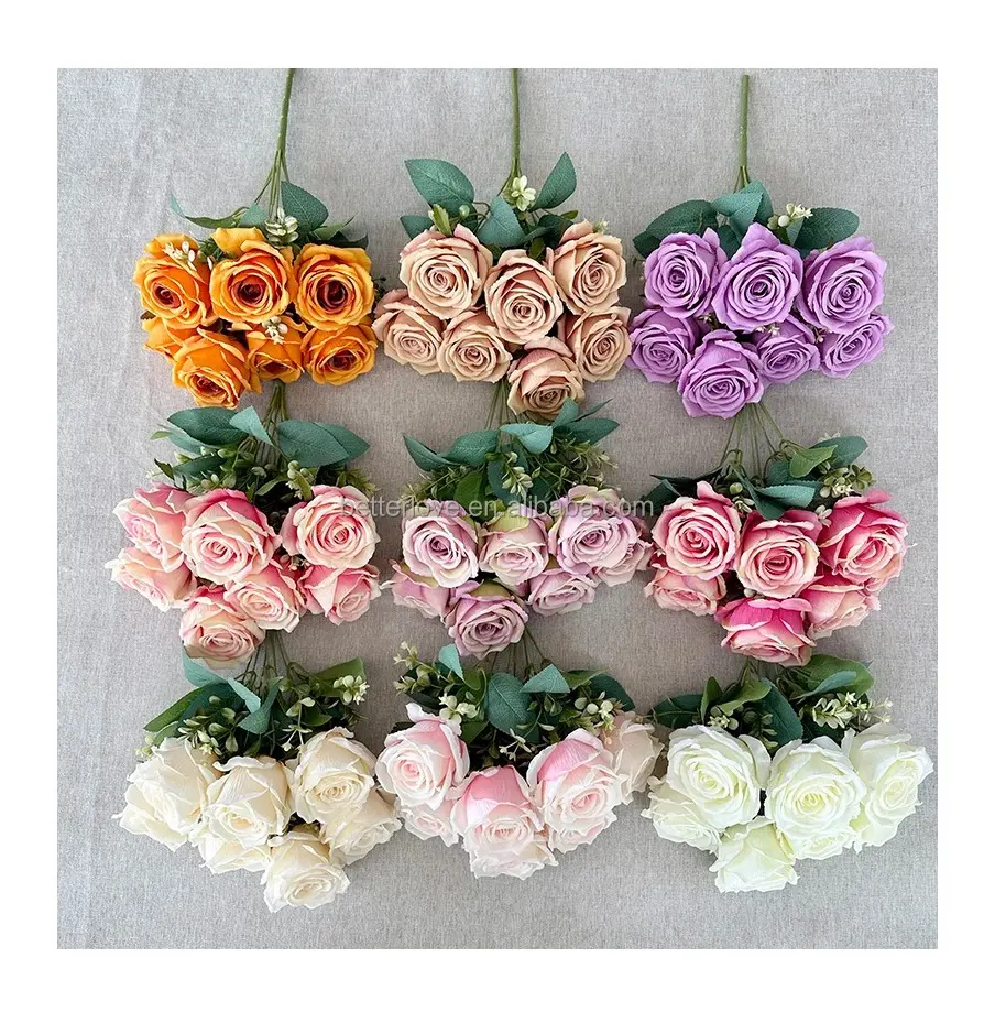 Искусственные Свадебные украшения, шелковые белые розы, букеты цветов, букет роз, фон, цветы, 7 голов