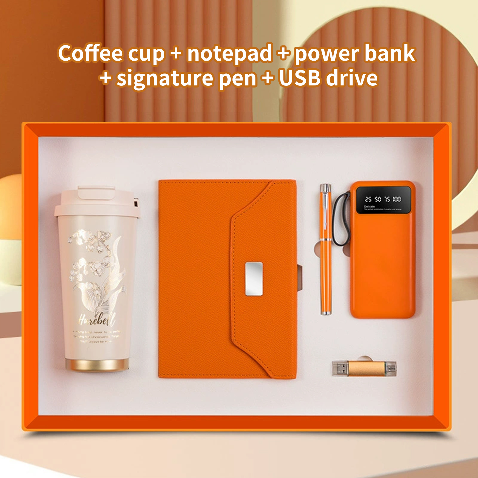 Coffee cup notepad power bank signature pen USB drive
