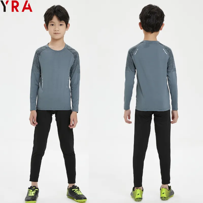 Conjunto de entrenamiento para niños, medias de compresión para niños, conjuntos de gimnasio deportivo, ropa de entrenamiento para correr de poliéster de secado rápido