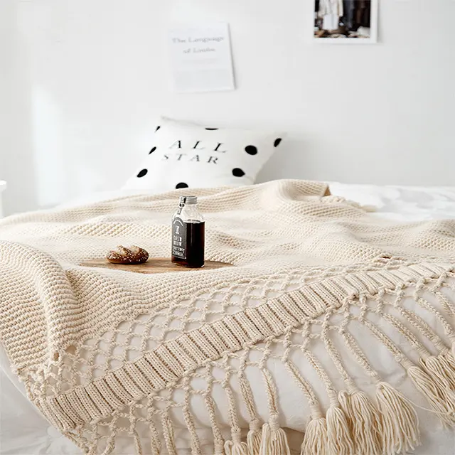 Одеяла ручной работы в американском стиле, крупное вязаное одеяло, одеяло из мериносовой шерсти ручной работы, плетеное одеяло с кисточками
