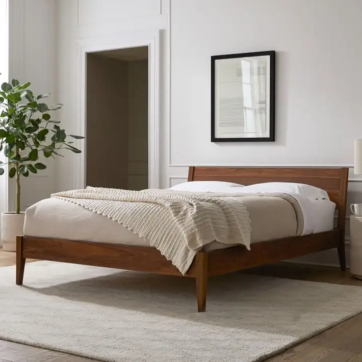 Chambre à coucher au design moderne Mobilier d'hôtel Lit simple en bois Vente en gros Lit Queen Size OEM Superposé Lit en bois massif Couleur bois SH-W006
