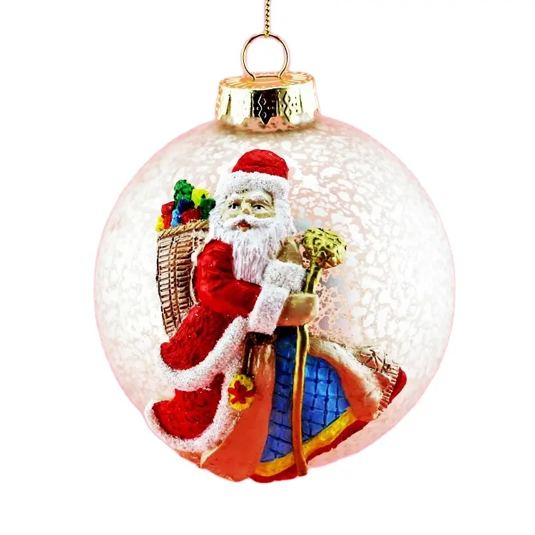 Adornos navideños sublimados personalizados, adornos de vidrio soplado hechos a mano, ciervo, Papá Noel, colgante, adornos de árbol de Navidad, OEM, ODM