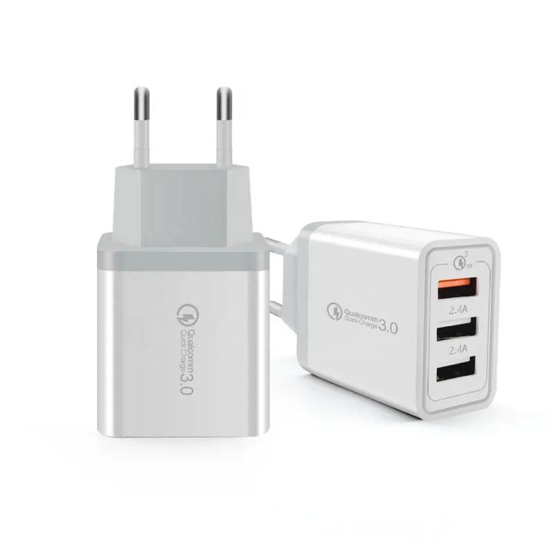 Ons Eu Stekker Home Adapter Qc3.0 5V 1a 2.1a Power Adapter 3 Usb Snellader Compacte Reiswandlader