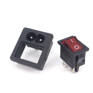 IEC320C8スイッチとソケット赤の電気ACソケットはロッカースイッチを示します埋め込まれた2ピンオス電源ソケット - Product Image 3