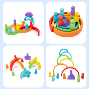 <strong>Rainbow</strong> Stacking Building Blocks Building Blocks Wood Game Educational Toys for Kids - Product Image 3