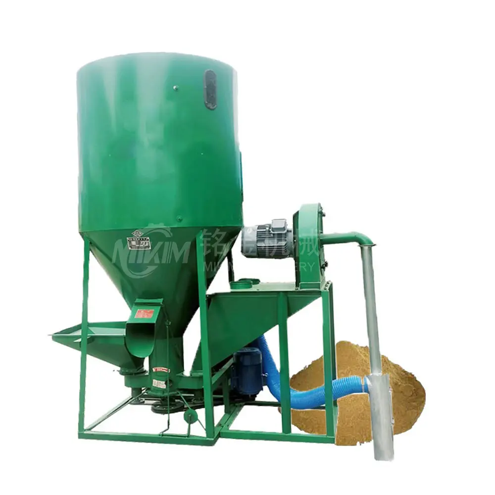 Chicken Cattle Pig Farm Vertical Animal Feed Mixer Crusher 1 Ton 1.5ton Grinding Mixing Machine Electric Feed Grinder And Mixer