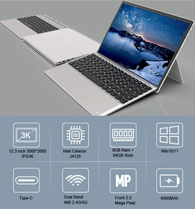 Laptop ultra fino 12.3 polegadas, intel j4125 janela 11 mini laptop de jogo computador 3k touch screen ram 12gb ssd 1tb 2 em 1 notebook