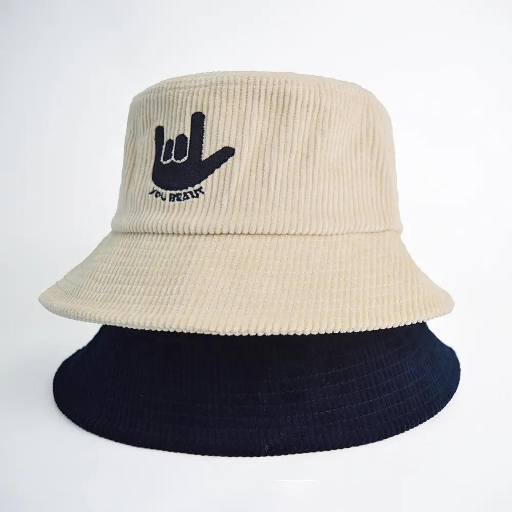 Wholesale High Quality Plain Corduroy Bucket Hat Custom Embroidery Logo Unisex Reversible Golf Fisherman Caps Kids Bucket Hats