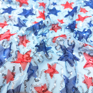 Custom Printed 4 <strong>Way</strong> Stretchy <strong>Star</strong> Pattern Net Specifications Reasonable Price Silver Sequin Mesh Print Fabric