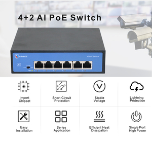 用于摄像机RJ45的T-shield非托管4端口100mbps PoE交换机高速上行链路5类电缆52DC输入电源监控系统