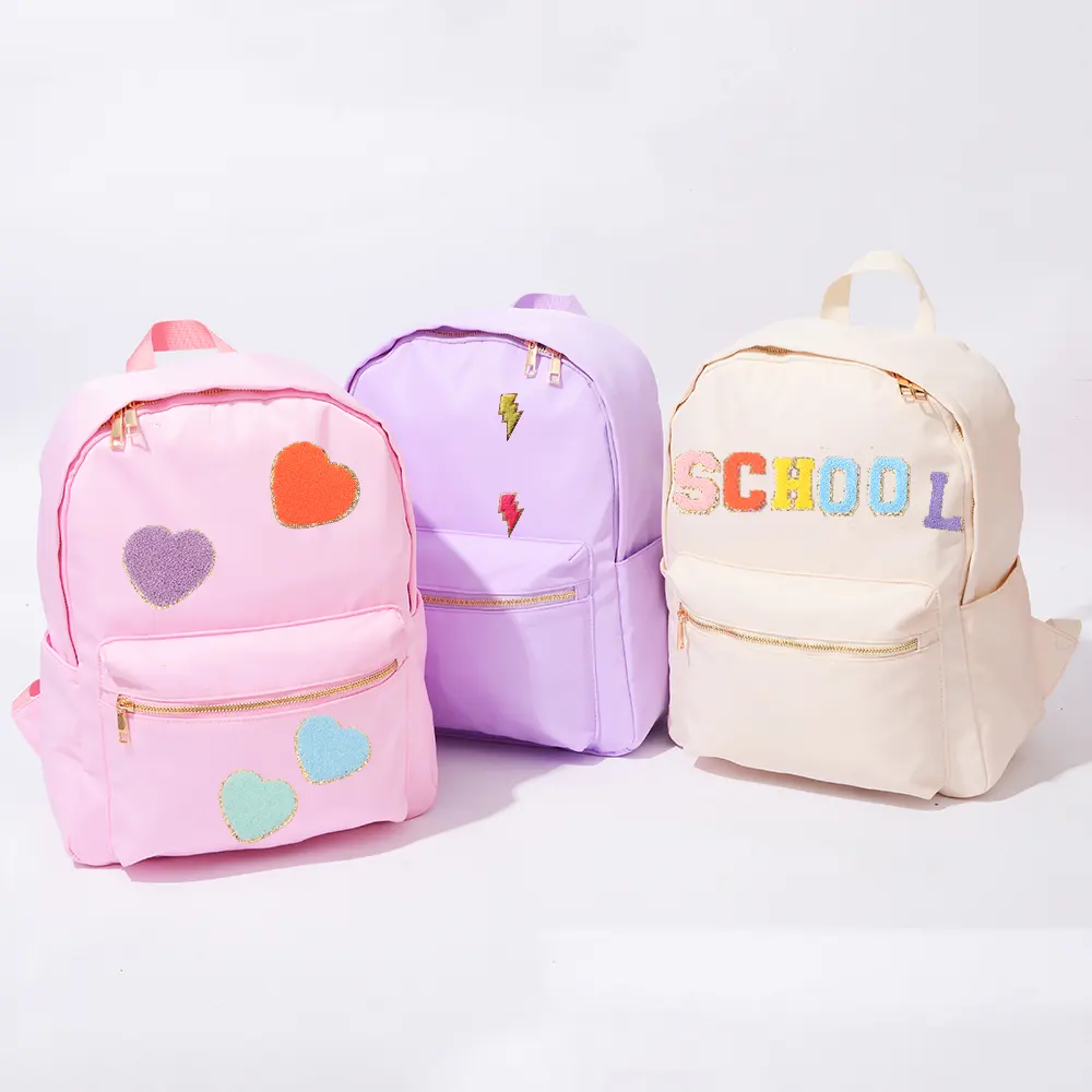 Waterproof Nylon Custom Letter Patches Backpack Kids Teenagers Casual Sports Back to School Bags Bright Color Nylon Backpacks