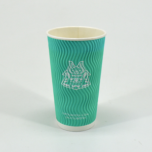 一次性纸容器，带批量折扣蓝色强隔热波纹高端咖啡杯 - Product Image 4