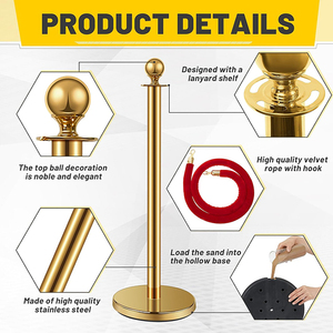 Thép không gỉ 304 <span class=keywords><strong>stanchion</strong></span> với kết thúc vàng và dịch vụ hàn dây nhung 1.5m để kiểm soát đám đông sự kiện - Product Image 3