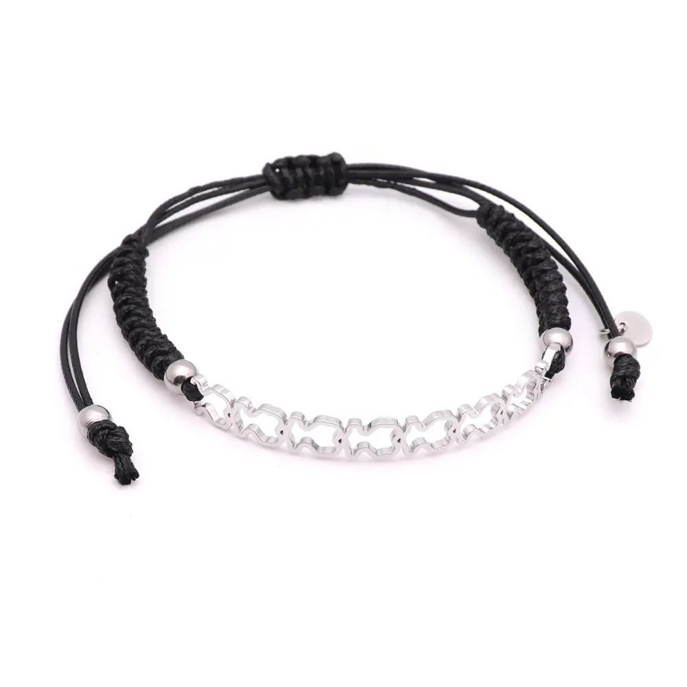 Bracelet coulissant en cuir tressé pour femmes et jeunes filles, bijou féminin, laiton plaqué argent, corde ajustable, musulman, en acier inoxydable