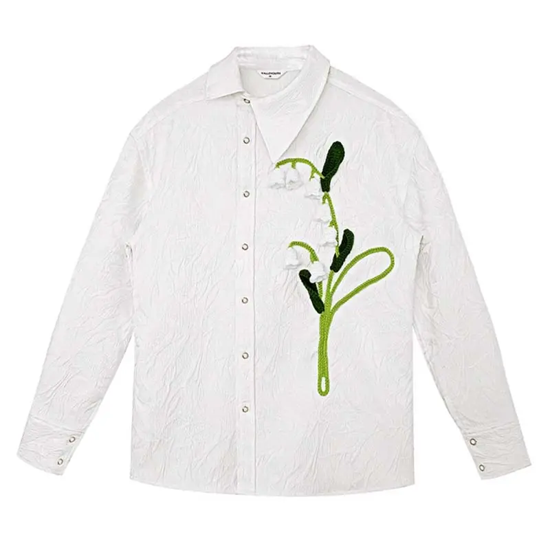 VALLEYOUTH White Bell 3D Hecho a mano Hooked Flower Texture Sensory Small White Shirt