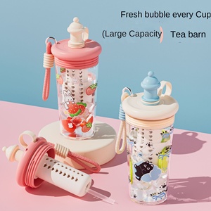600ml Tritan nhựa dễ thương phim hoạt hình cốc rơm công suất lớn chai nước cầm tay cho trẻ em và người lớn mùa hè cốc nước trái cây - Product Image 2