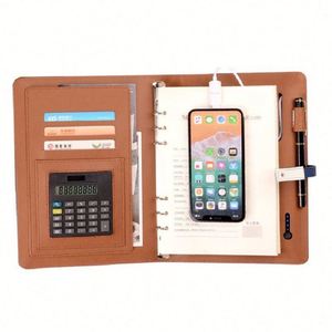 Custom grande capacità di ricarica Wireless Power Bank Usb Flash drive A5 PU Notebook - Product Image 3