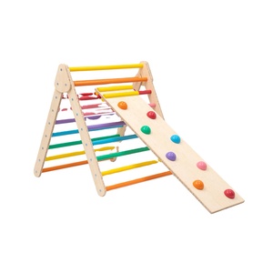 Montessori piklers trẻ em trong nhà bằng gỗ rừng phòng tập thể dục thiết lập cầu vồng cầu và tam giác leo khung cho trẻ em sân chơi - Product Image 1