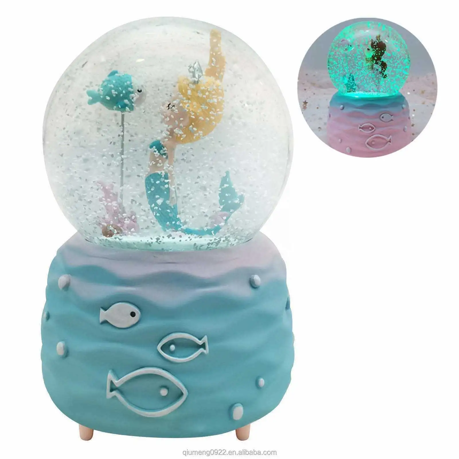 Mermaid kristal top müzik kutusu ile renkli ışıklar kar küre hediyeler sevgililer günü kız arkadaşı için çocuk doğum günü hediyesi